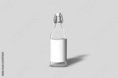 Empty Swing top Bottle isolated on soft gray background. 3D rendering.