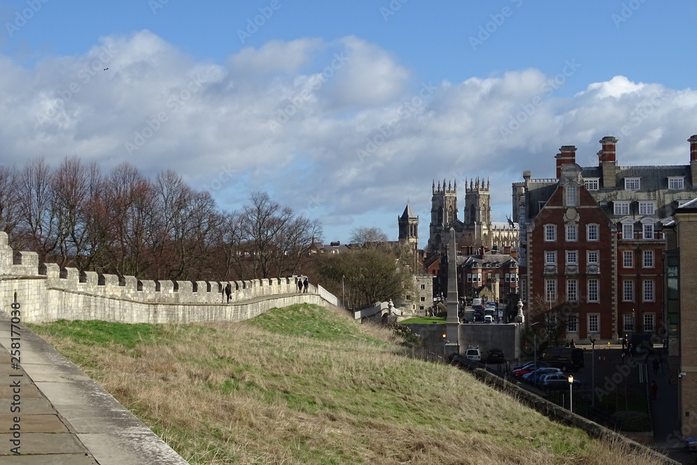 Viws of York Wall and York Minster, Yorkshire, England, UK