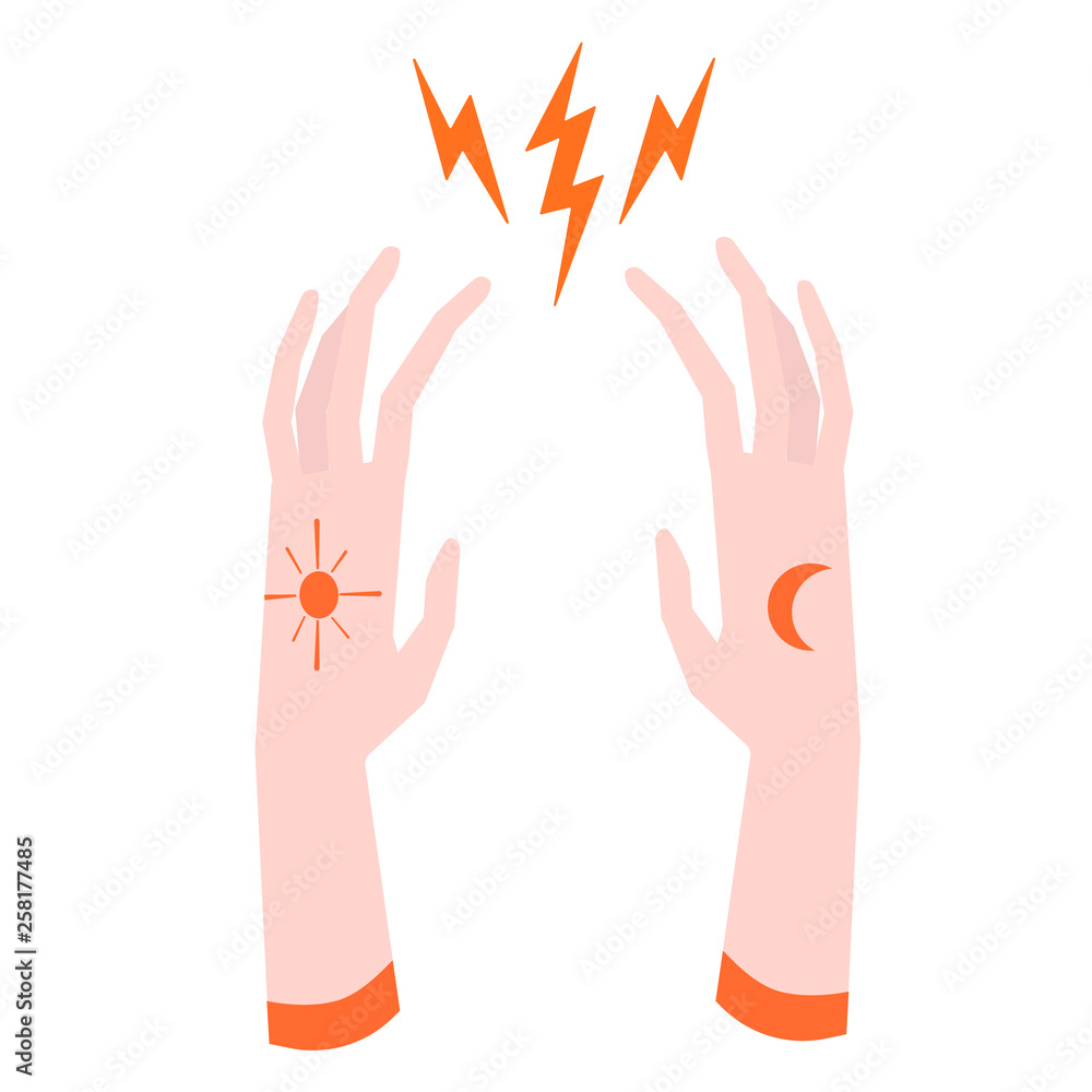 Alchemy hands flat illustration on white Alchemy hands flat illustration on white