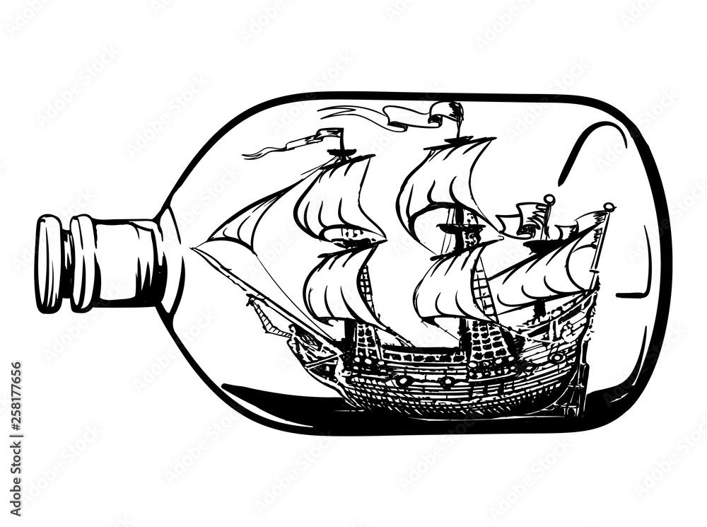 ship in a bottle tattoo hand drawn ink sketch stock vector illustration  Stock Vector | Adobe Stock