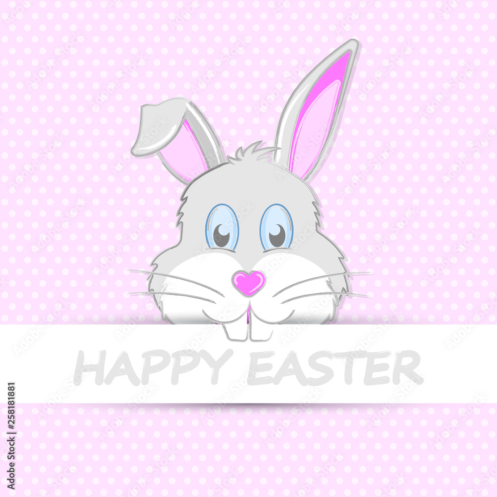 Easter Bunny with teeth and muzzle in the form of heart. Happy Easter greeting card.