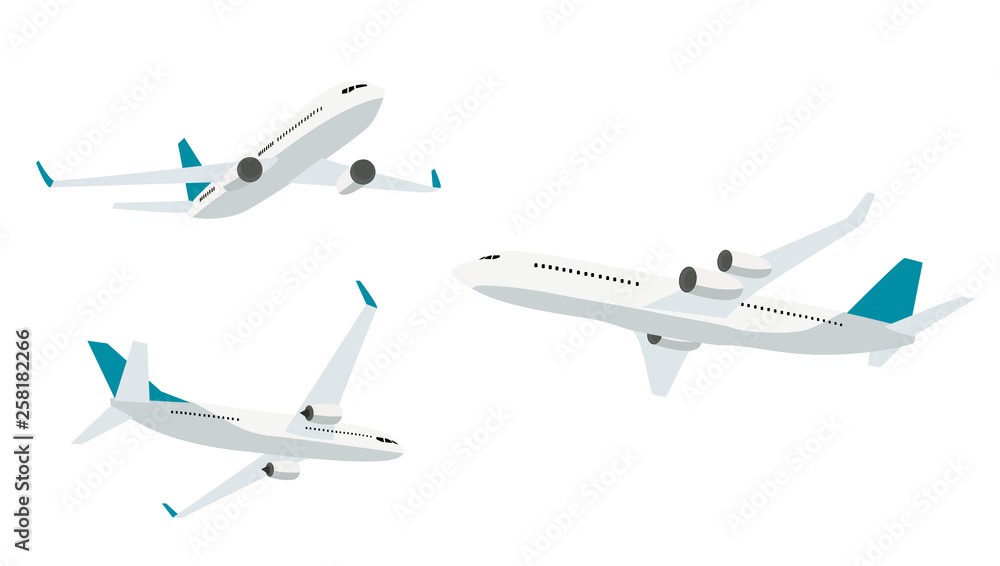 Flat airplane icon collection set isolated on white background. Vector ...