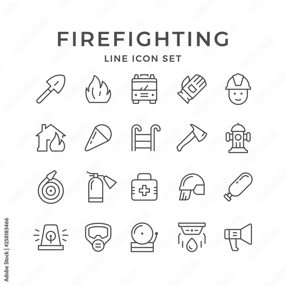 Set line icons of firefighting Set line icons of firefighting