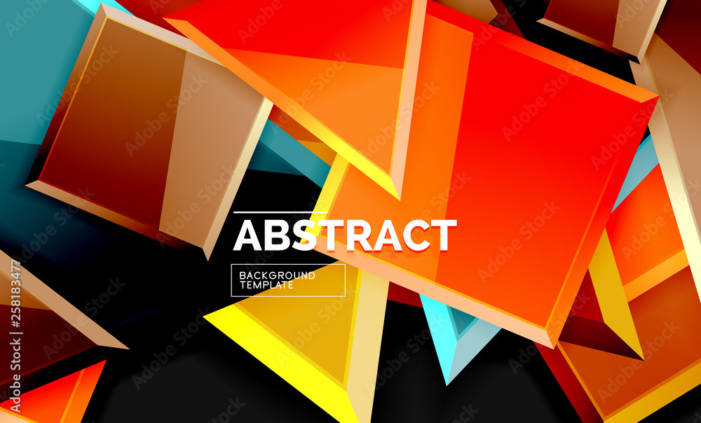 Glossy mosaic style geometric shapes - squares and triangles on black Glossy mosaic style geometric shapes - squares and triangles on black