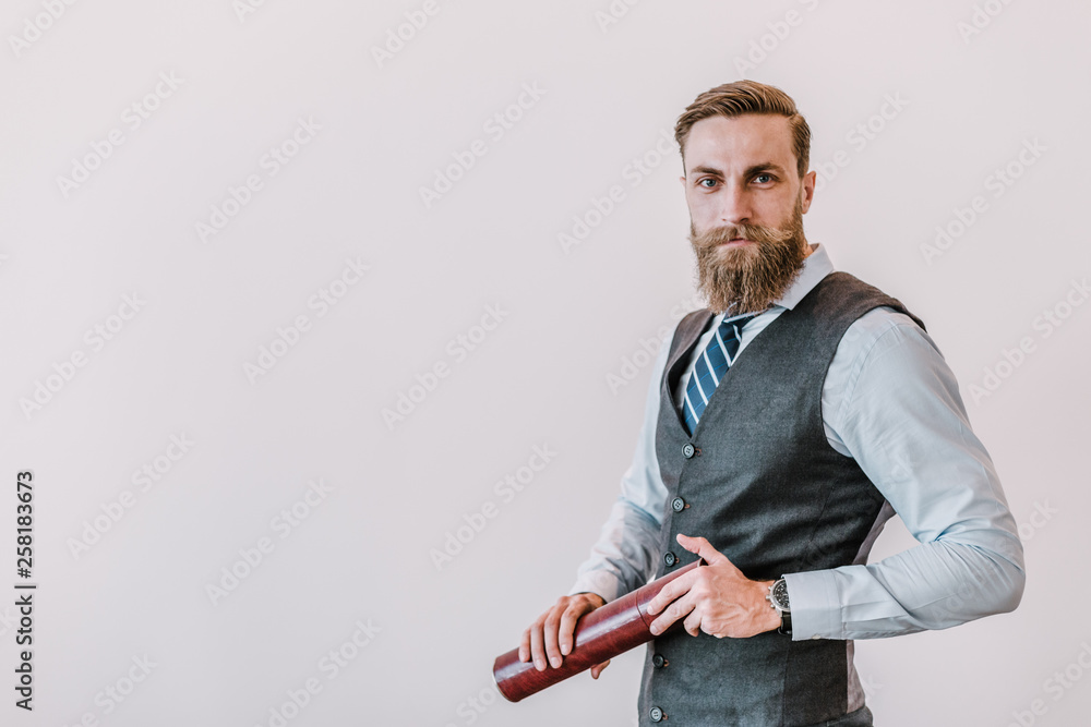 Bearded hipster graduate student with diploma Bearded hipster graduate student with diploma