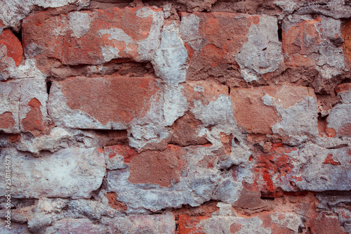 Old textured brick wall with natural defects. Scratches  cracks  crevices  chips  dust  roughness. Can be used as background for design or poster.