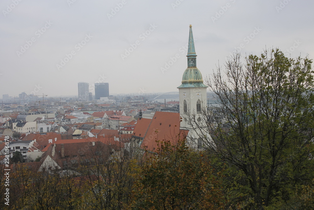 Autumn view from Bratislava castle to the city