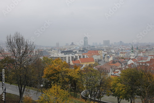Photography Panoramic view of Bratislava city, capital of Slovakia, with St Martin's church dome dominant in shot