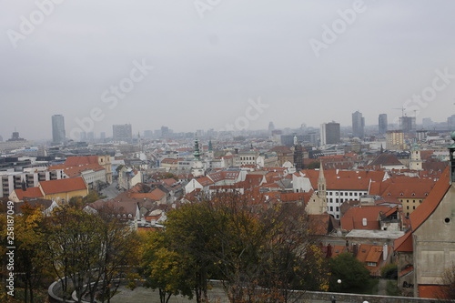 Canvas Print Panoramic view of Bratislava city, capital of Slovakia, with St Martin's church dome dominant in shot
