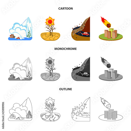 Vector illustration of weather and distress icon. Collection of weather and crash vector icon for stock.
