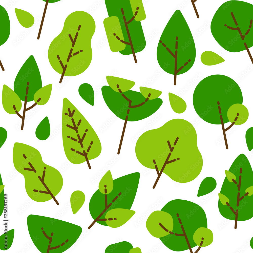 Seamless flat pattern trees and leaves