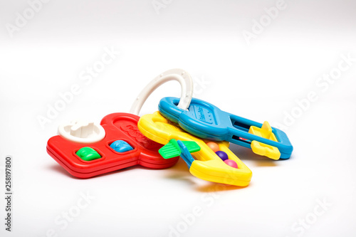 Varna, Bulgaria - 24.01.2019 Fisher Price toy keys, Colorful baby toy isolated on white background.Editorial use only.