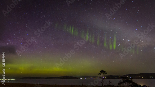 Spectacular display of the Aurora Australis or Southern Lights with S.T.E.V.E. formation, Tasmania