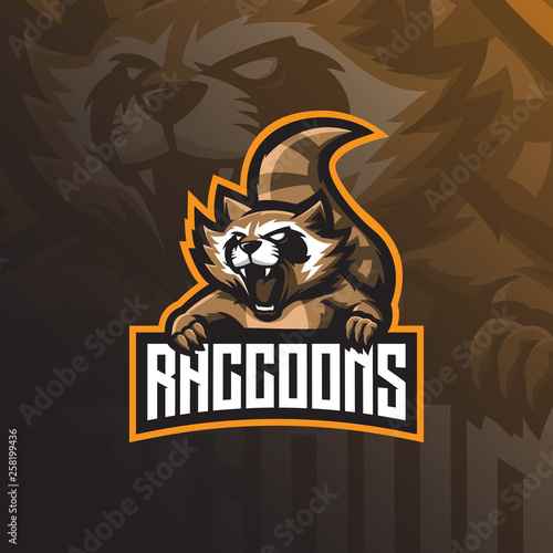 raccoon mascot logo design vector with modern illustration concept style for badge, emblem and tshirt printing. angry raccoon illustration for sport and esport team.