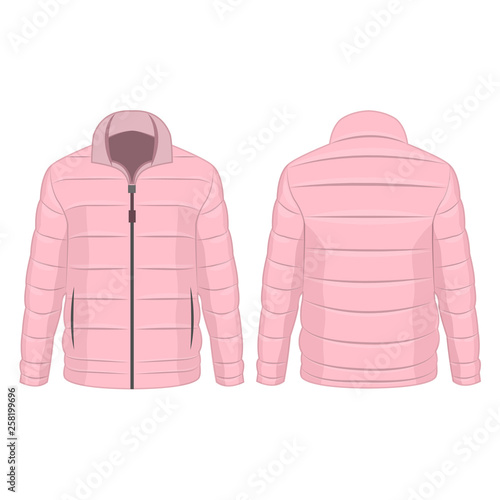 Baby pink winter zipped down jacket isolated vector on the white background