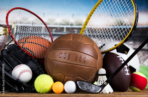 Group of sports equipment, Winner background