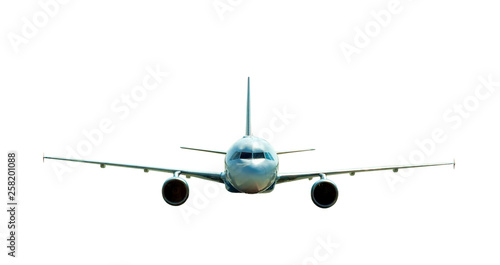 commercial airplane front isolated on white background