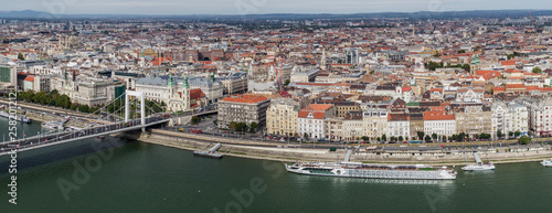 Panoramic view of the city of Budapest from the top of the "Citadella" Fortress in the direction of Elisabeth Bridge, Hungary