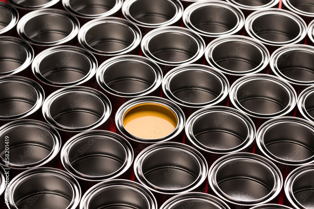Open cans of paint, Creativity concept Open cans of paint, Creativity concept