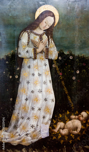 Pavia, Italy. 2017/11/11. The painting of Madonna adoring the infant Jesus by Giovani Ambrogio Bevilacqua. End of XV century. Currently in Castello Visconteo.