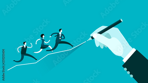Business concept. Hand drawing a growing graph. Vector illustration