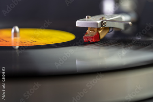 Vintage Record Player Needle Closeup On Album
