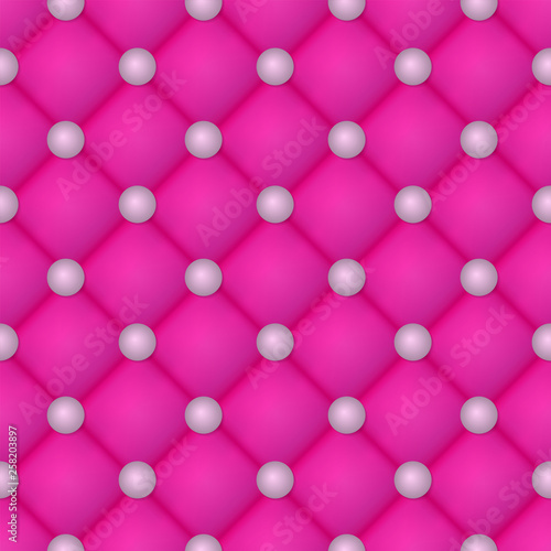 Pink rose quilted seamless pattern vector. Decorative backdrop for girlish royal party. Luxury cute template with soft velvet and pearls. Background for birthday invitation card, banners, posters.