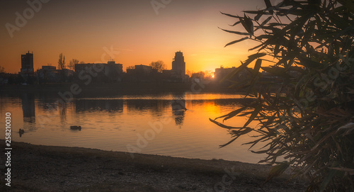Photography Sunset over the Lake Strkovec, in Bratislava, Slovakia
