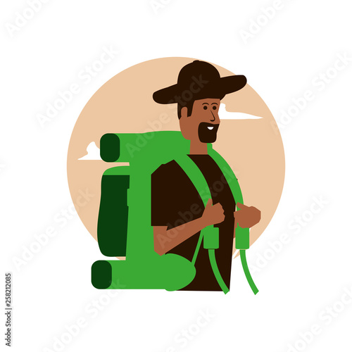 traveler man with travel bag and sky