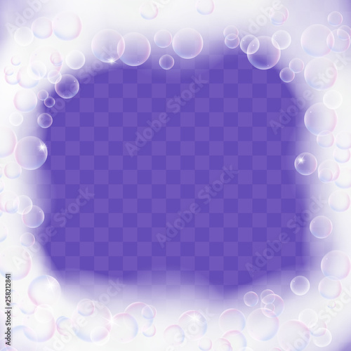 Foam border with rainbow soap bubbles isolated on transparent background. 