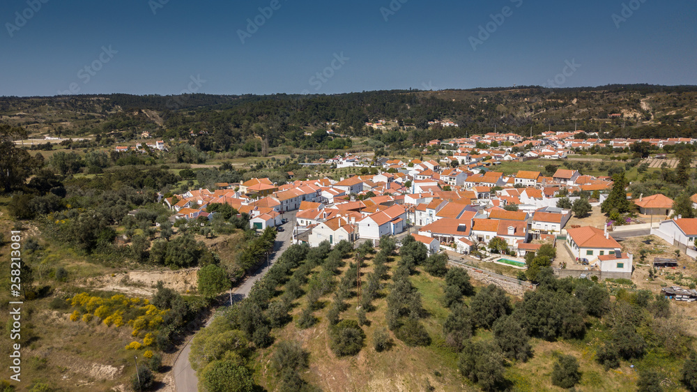 Aerial view of Vila Nova da Erra, in Coruche, Portugal. Drone Photo