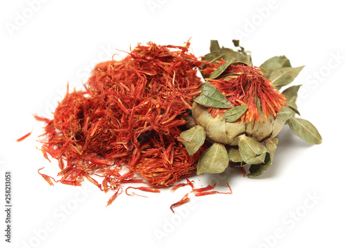 Valokuva Dried safflower on white background