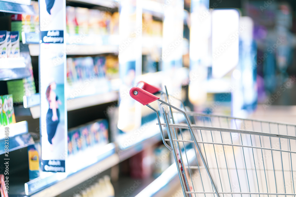 shopping cart with Abstract supermarket grocery store shopping cart with Abstract supermarket grocery store