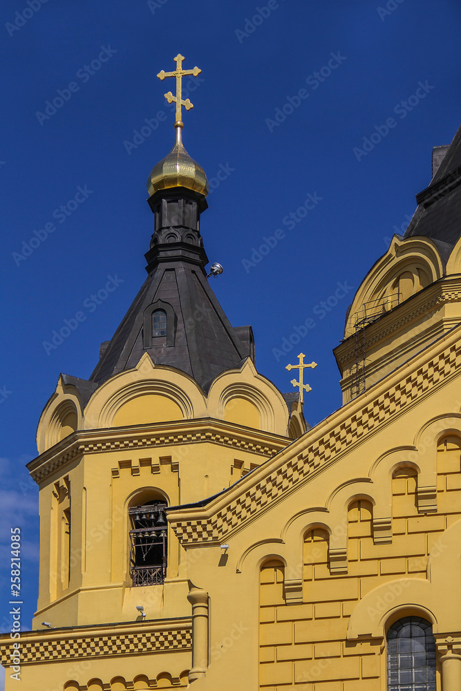 Fragment of the Alexander Nevsky Church in Nizhny Novgorod (Russia). Bell tower.