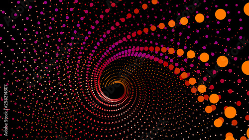 Swirl from dots structure 3d sea. Infinity funnel.