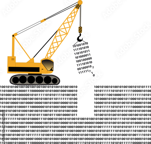 Construction crane doing computer code data manipulation, EPS 8 vector illustration