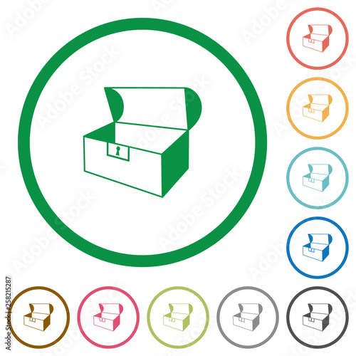 Empty open coffer flat icons with outlines