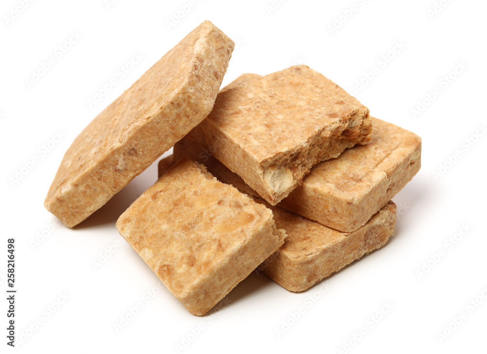 Compressed biscuit food on white background Compressed biscuit food on white background