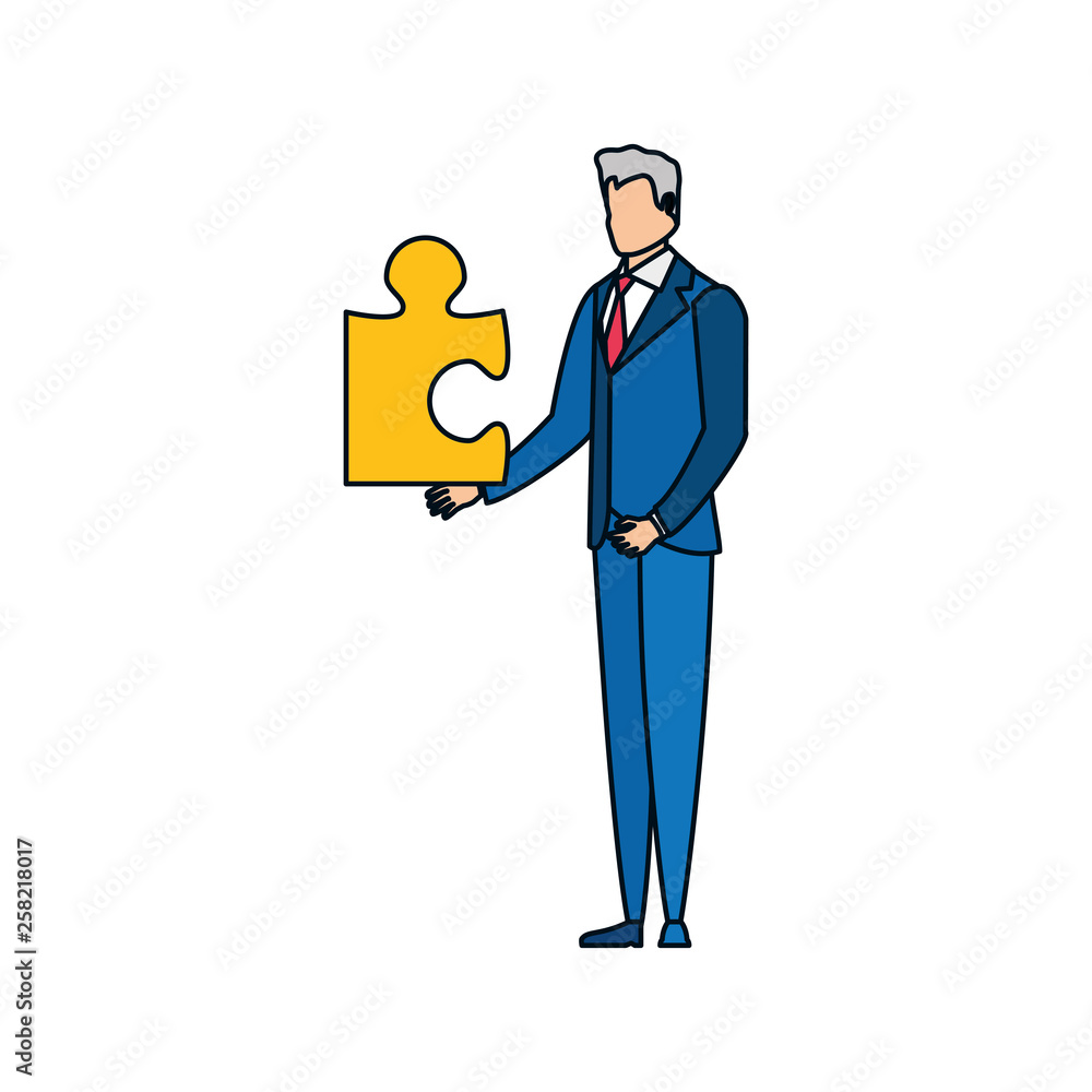 businessman with puzzle piece isolated icon businessman with puzzle piece isolated icon