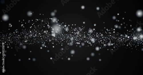 christmas silver light shine flowing in horizon particles bokeh loopable on black background, holiday congratulation greeting party happy christmas and new year celebration photo