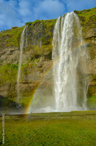 Rainbow from iceland waterfall seljalandsfoss