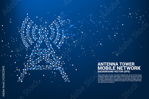 Antenna Tower icon polygon style from dot and line connection. Concept of telecommunication mobile and data technology