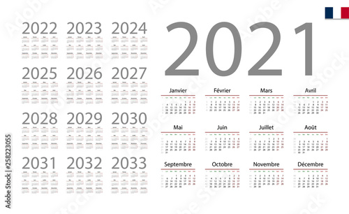 French Calendar for 2021. Week starts on Monday