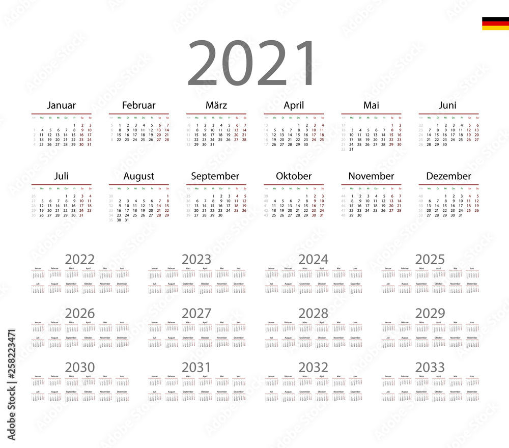 German Calendar for 2021. Week starts on Monday German Calendar for 2021. Week starts on Monday