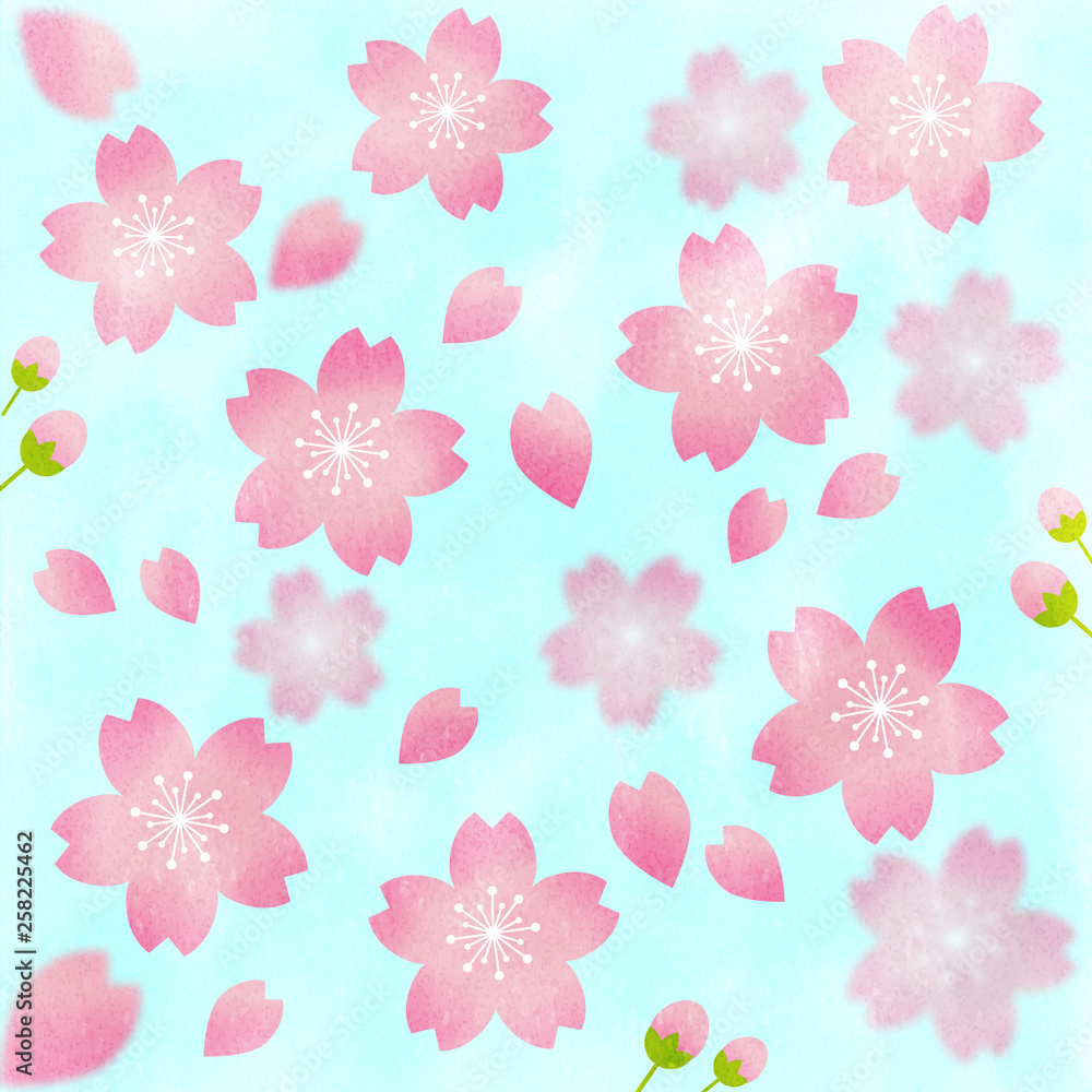 水彩絵風の桜背景イラスト ブルー Stock ベクター Adobe Stock