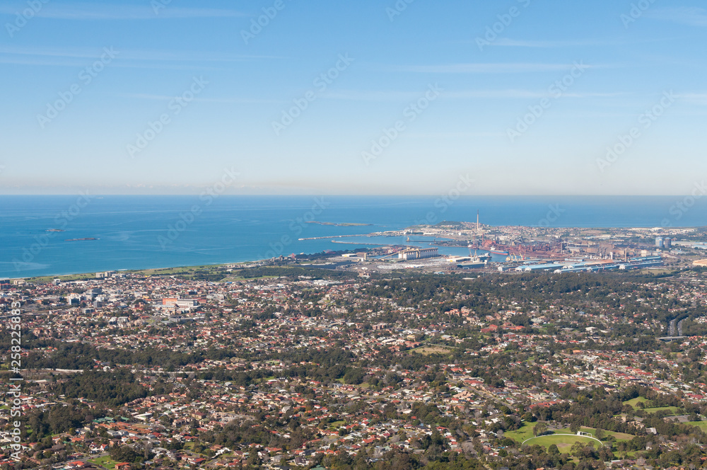 Aerial landscape of coastal town of Wollongong