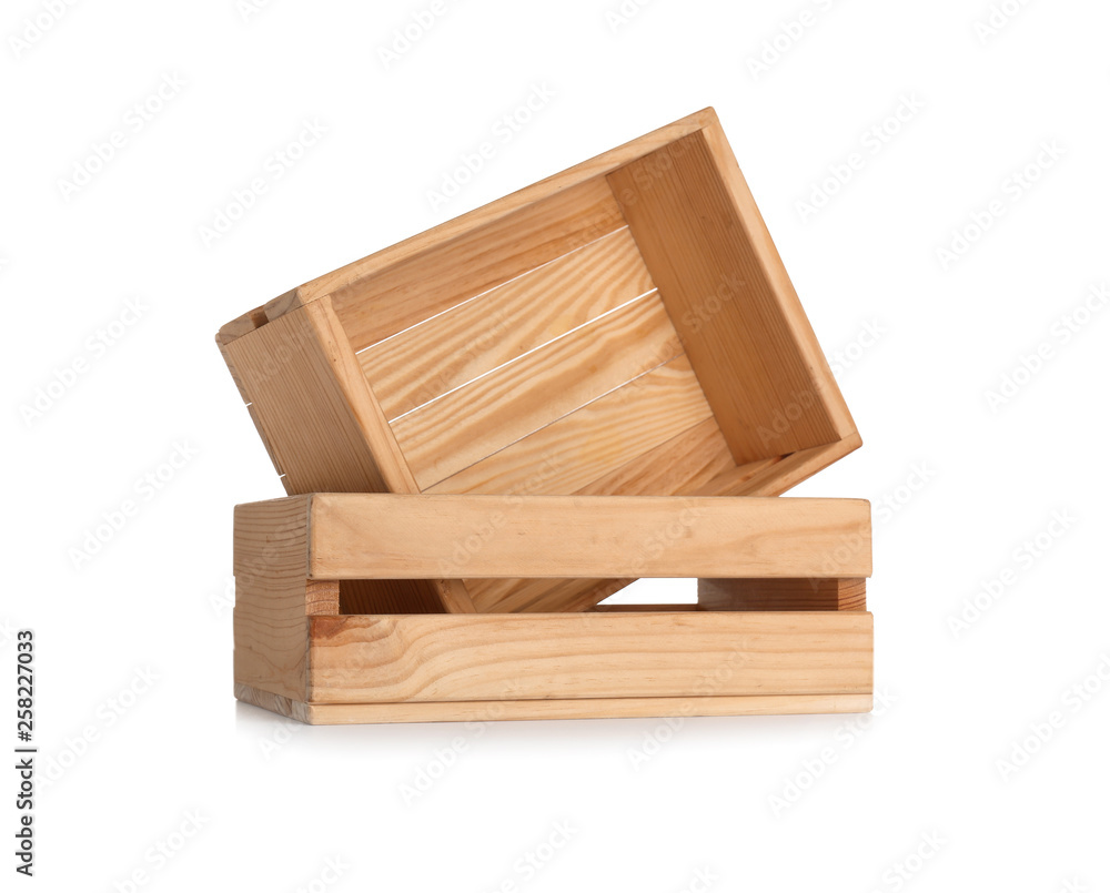 Wooden crates on white background. Shipping containers Wooden crates on white background. Shipping containers