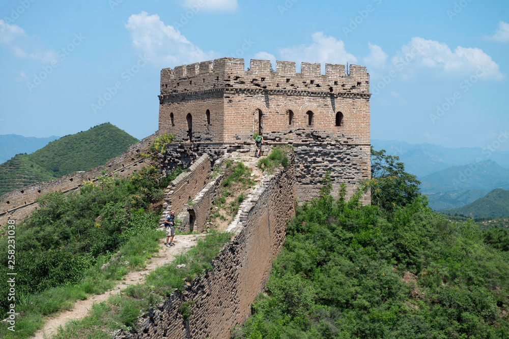 Fortress Guard Tower of Mutianyu, a section of the Great Wall of China during summer. Huairou District, Beijing, China