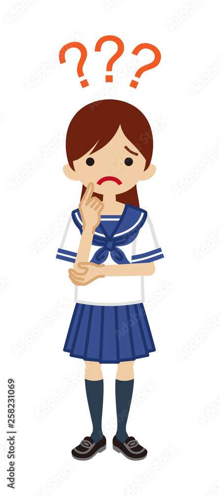 Japanese female high school student who has doubt something with three question marks -full length Japanese female high school student who has doubt something with three question marks -full length