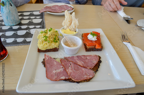 Plate of multiple Icelandic Dishes, tasting lunch photo